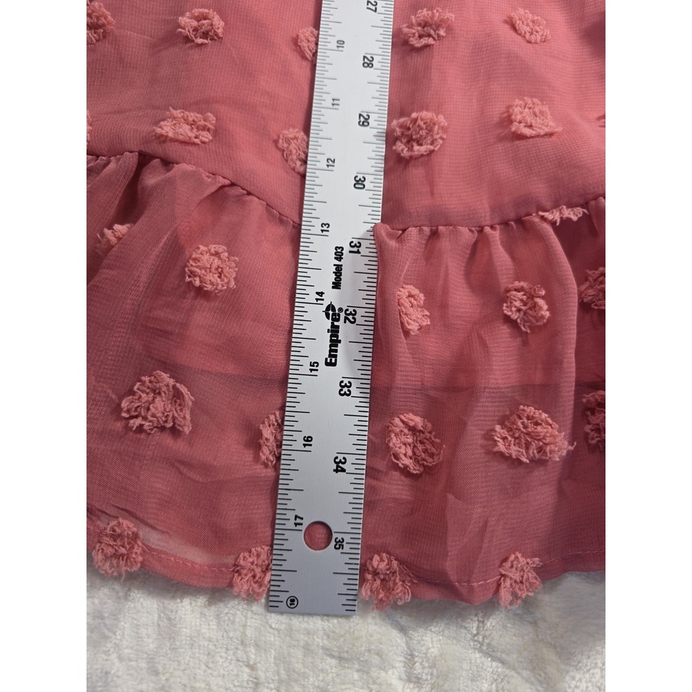 NWT BTFBM Women Medium Pink Swiss Dot Smocked V Neck Long Sleeve Mini Dress - Picture 8 of 12